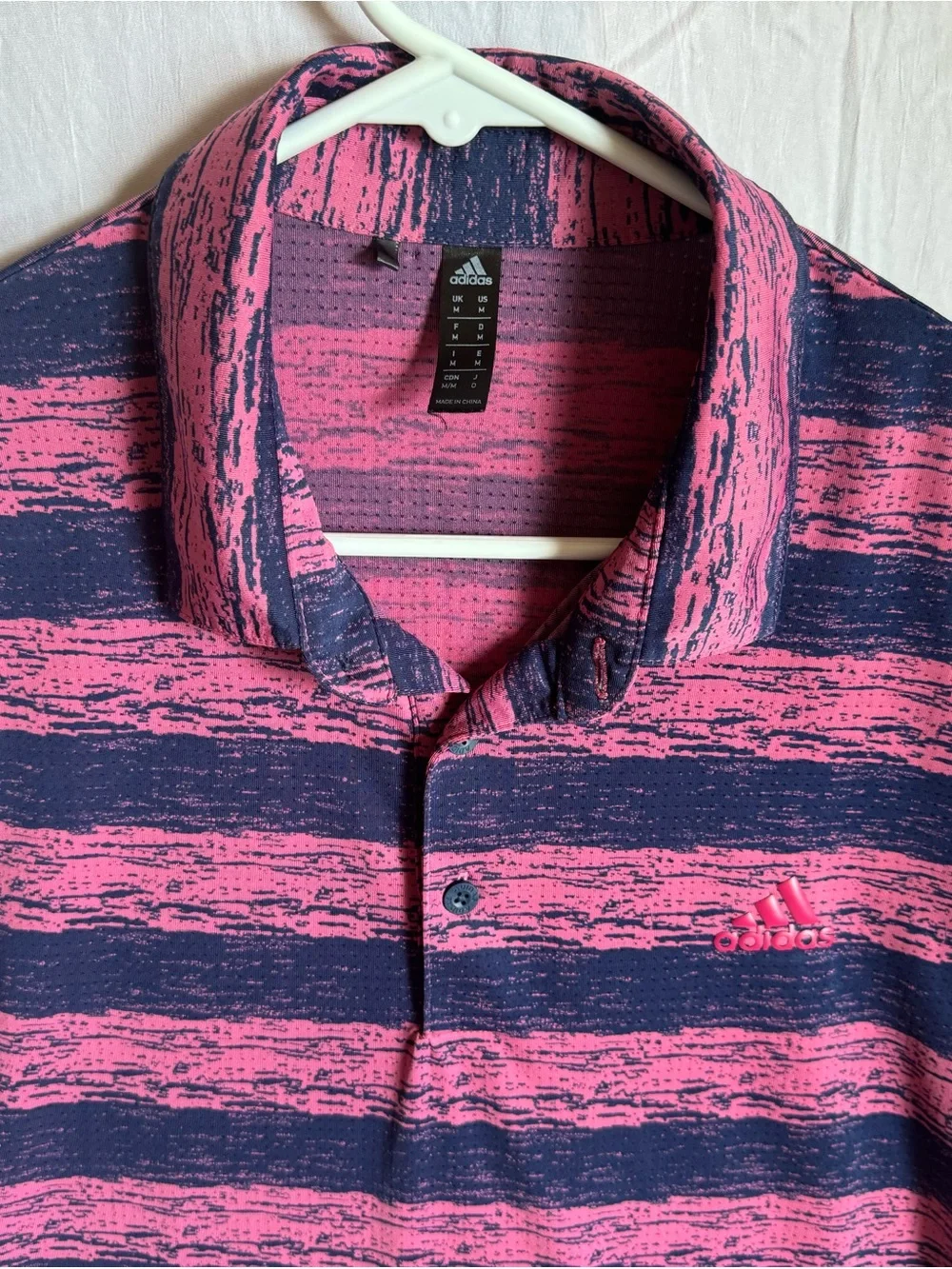 adidas Men’s Pink and Navy Striped Polo